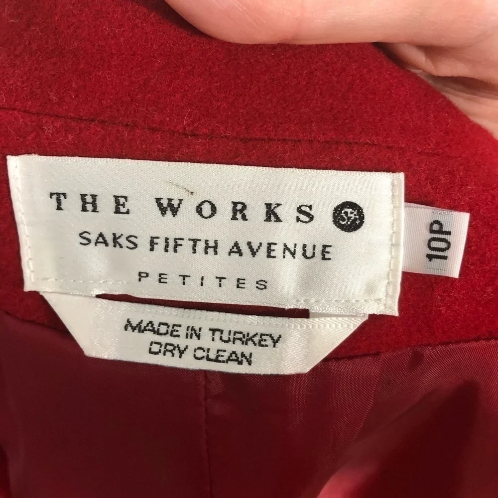 Saks Fifth Ave Wool Cashmere Pea Coat Red 10P Petite Women’s Jacket